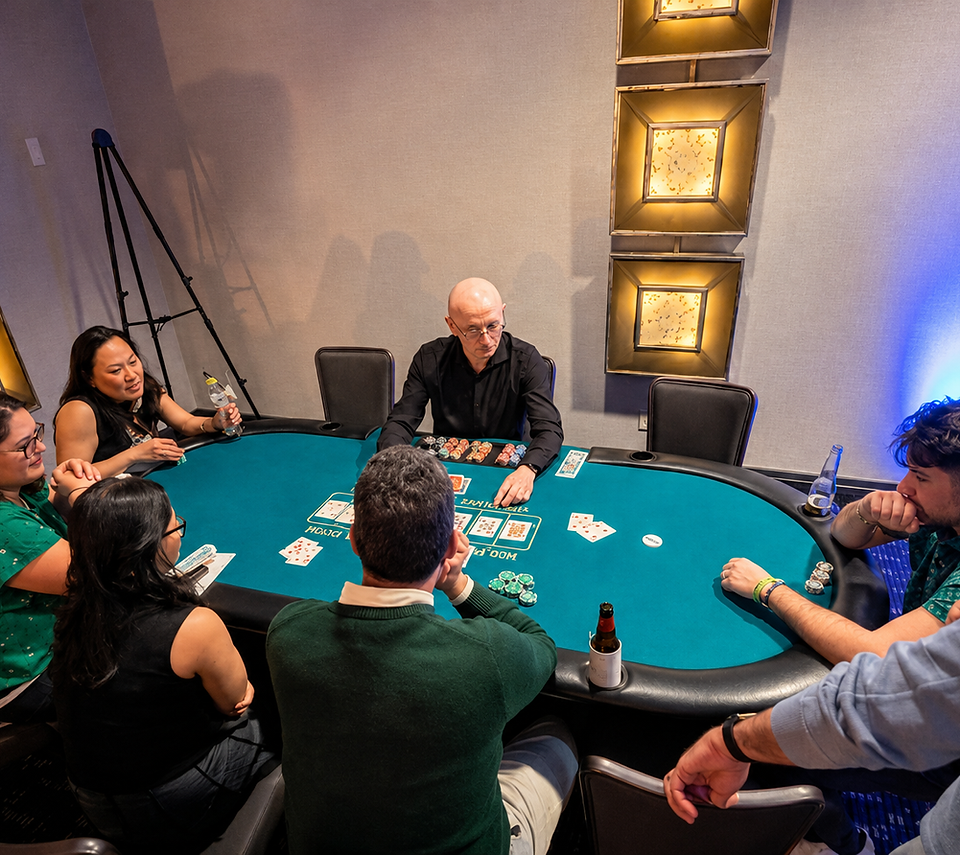 Guests playing poker at a private casino party
